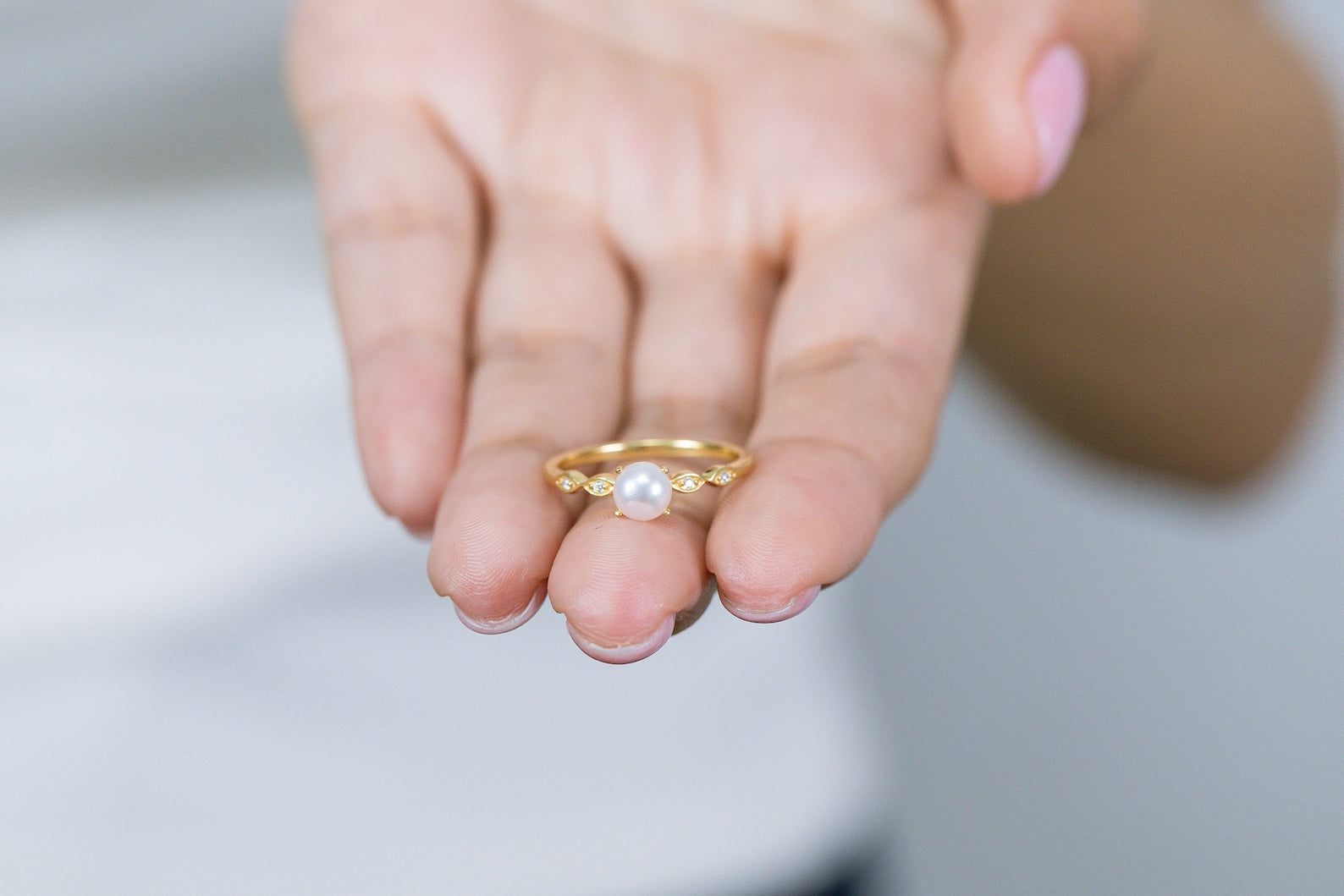 Pearl and Diamond Engagement Ring, June Birthstone, Pearl Ring, 18k Gold Unique Promise Ring, Marquise Ring